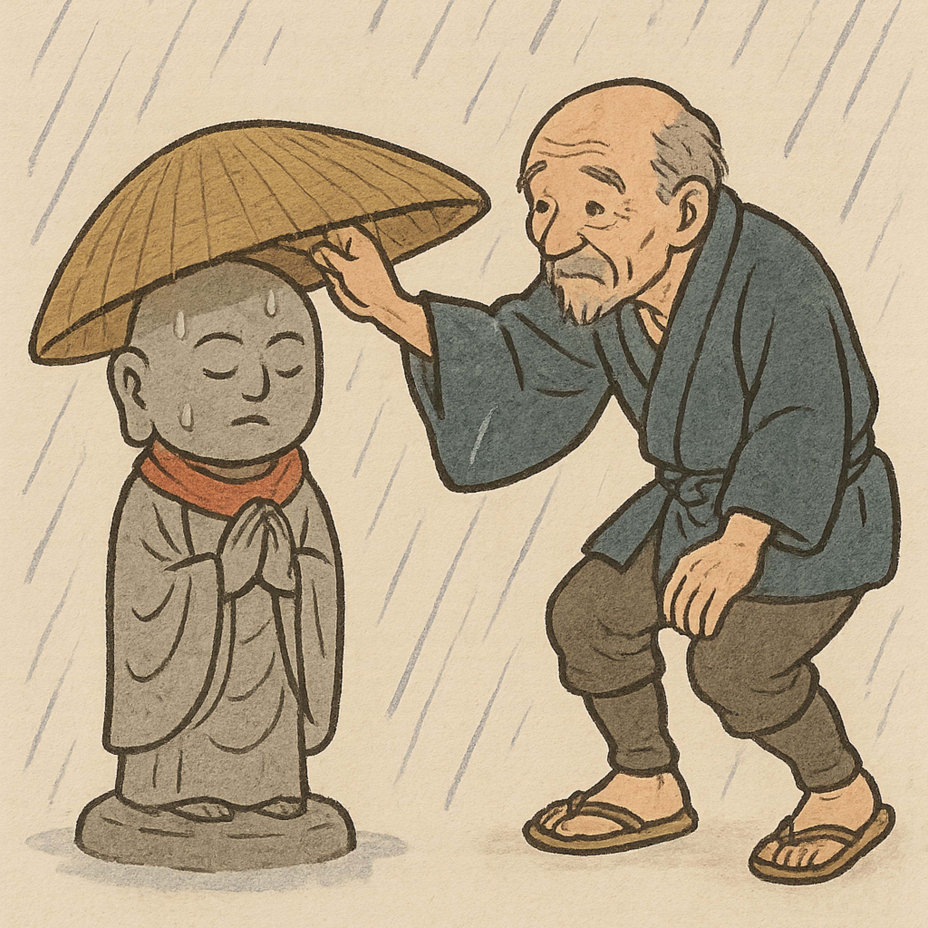 「雨地蔵」　正直男の家に地蔵が千両箱を届けると…