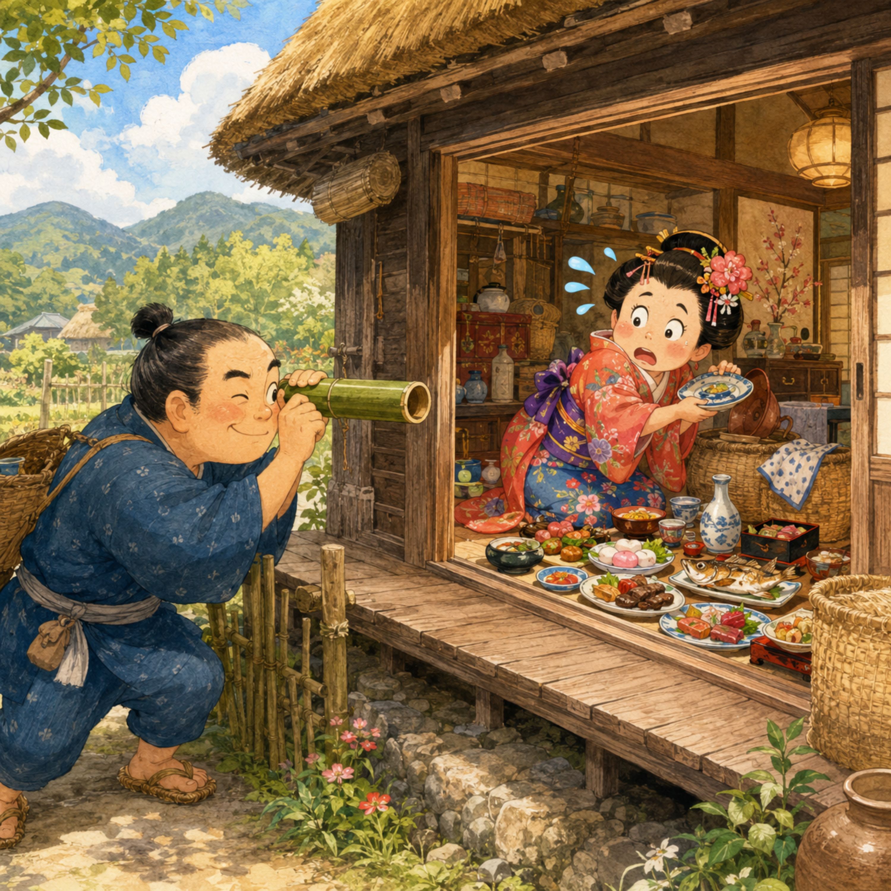 「火起こし竹の望遠鏡」　 怠け者で浪費家の妻の嘘を夫が見抜いてお仕置きだ～！