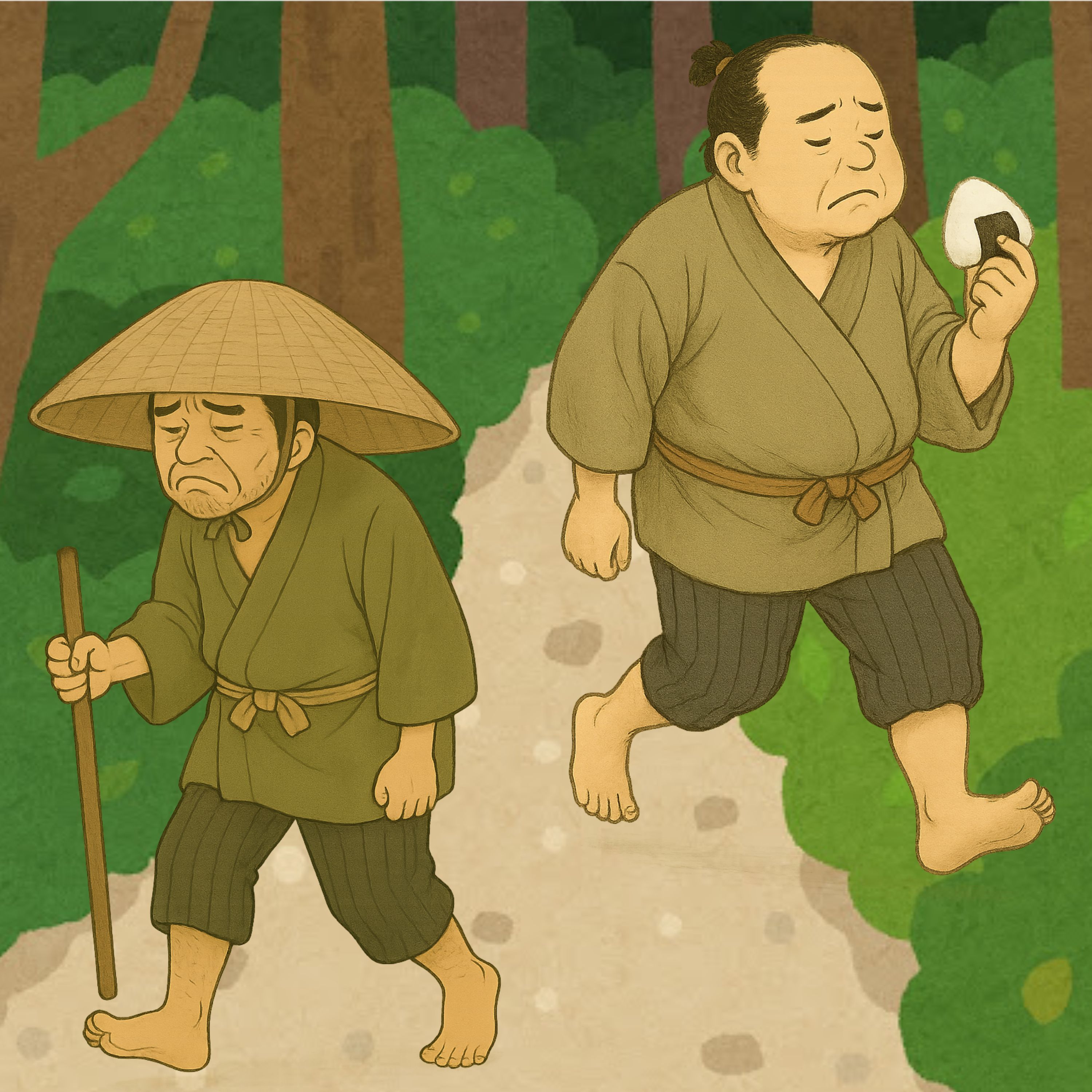 「二人のふゆじ（無精者）」　ばっちょ傘と握り飯。超無精者同士の話！