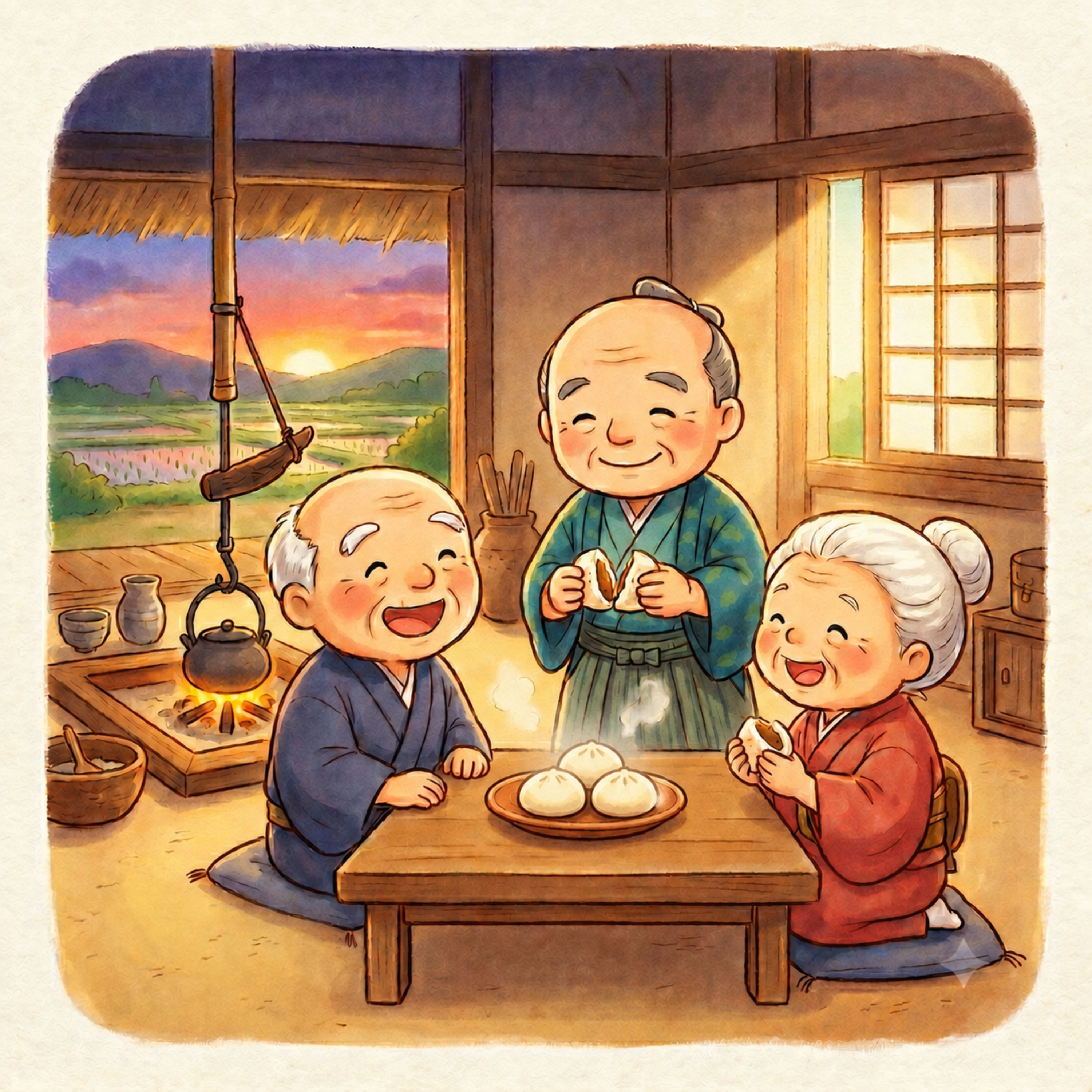 「五つのまんじゅう」　 もらった饅頭の取り分で喧嘩！解決したのは庄屋さん！