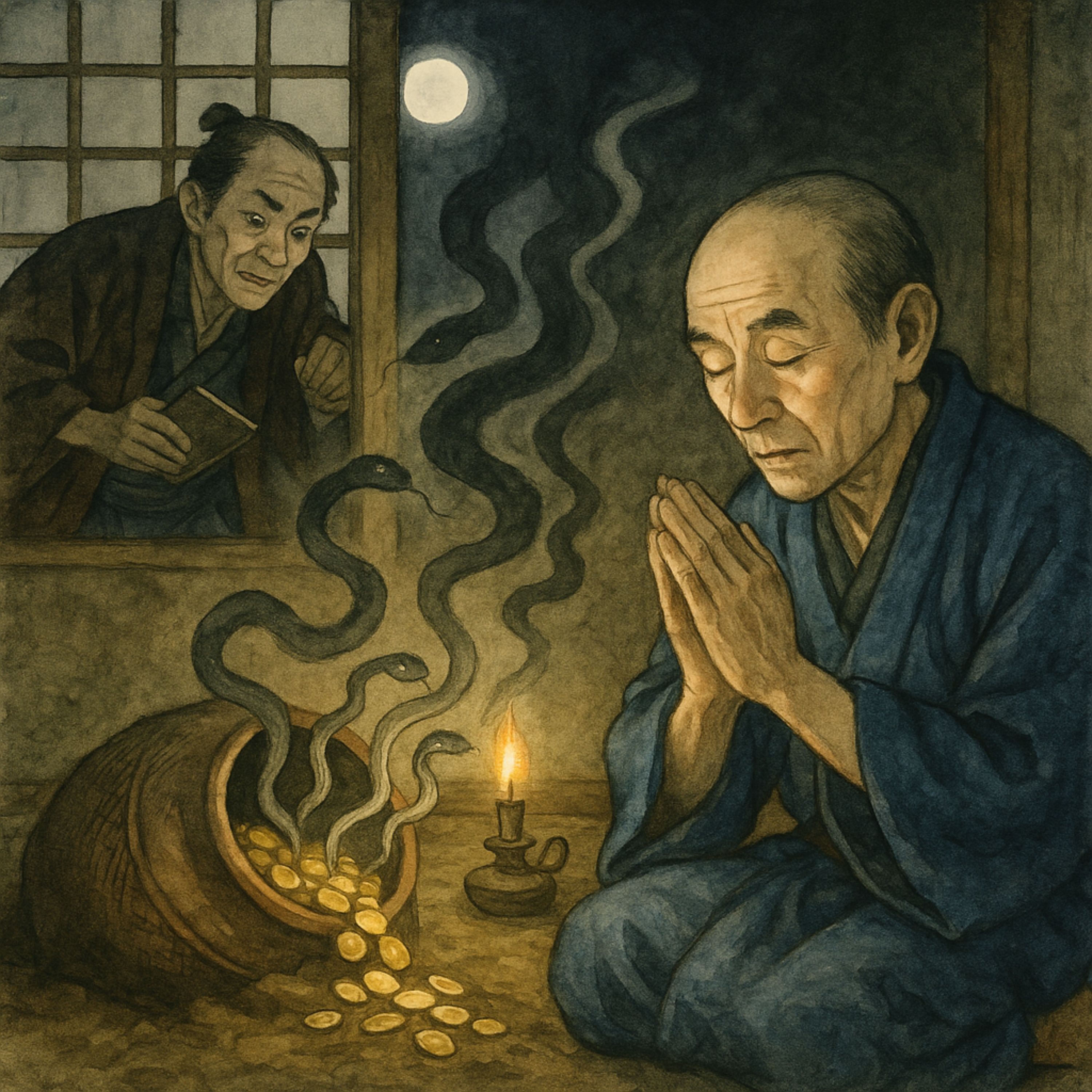 「ヘビに化けた銭（ぜん）」 借金を払わない旦那に金貸しは… episode artwork