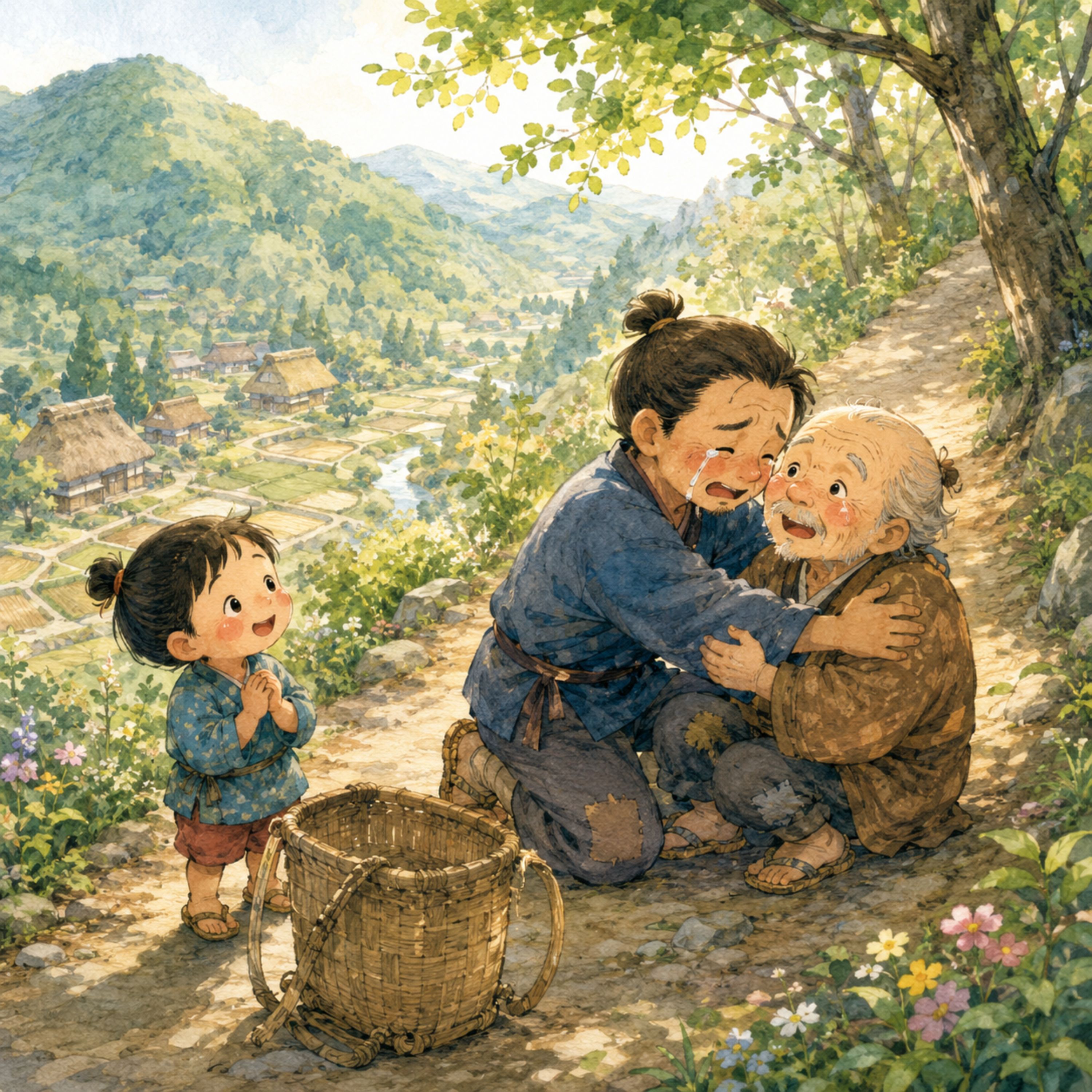 「親（おや）捨て山」　 こすたくりんの兄から逃げた母親と息子にお地蔵さんからご褒美