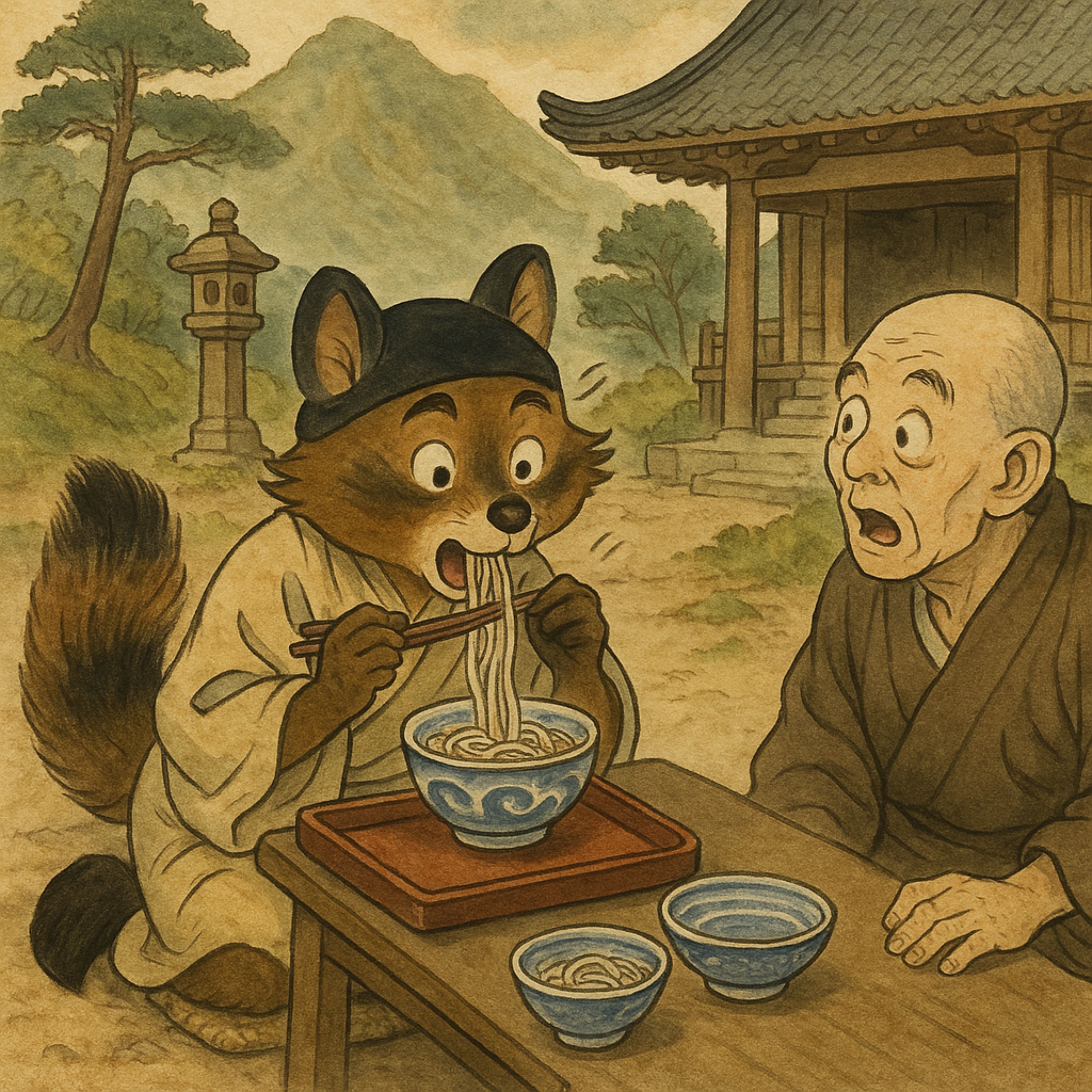「タヌキと蕎麦」　小僧に化けた豆狸。蕎麦を食べて元の姿に episode artwork