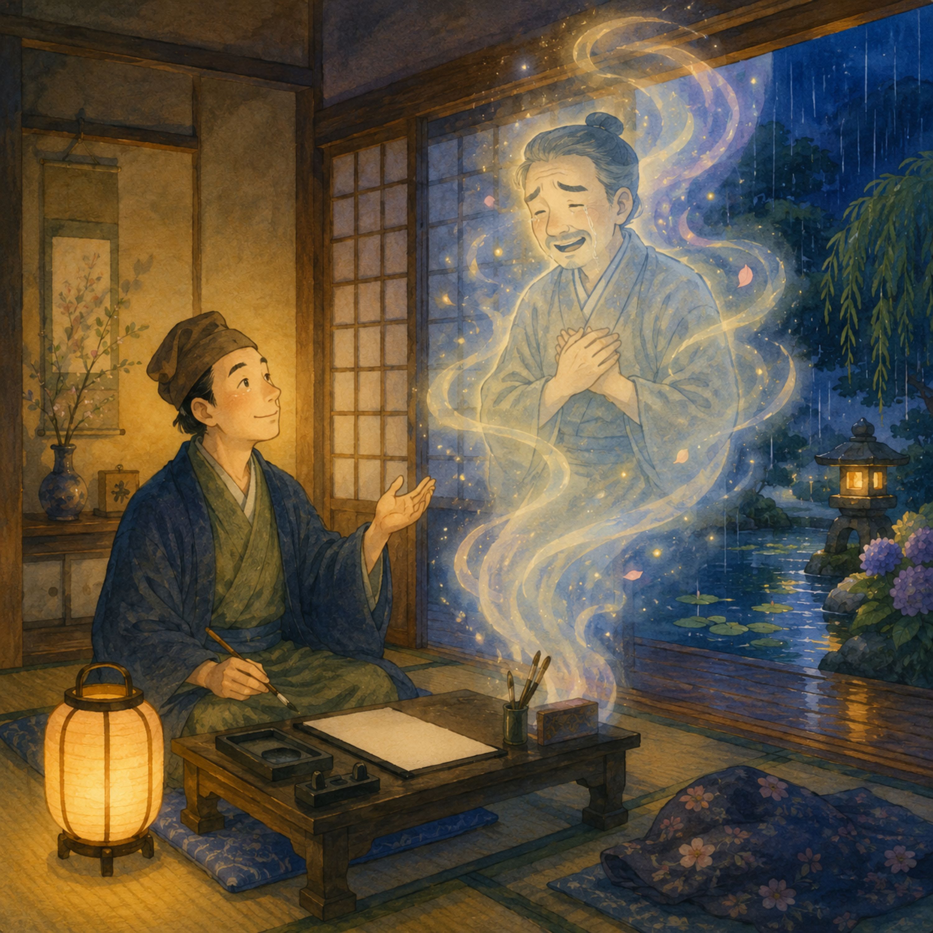 「濡れもせん濡れもせん」　都からきた俳句の題に悩み死んだ幽霊のお話。 episode artwork