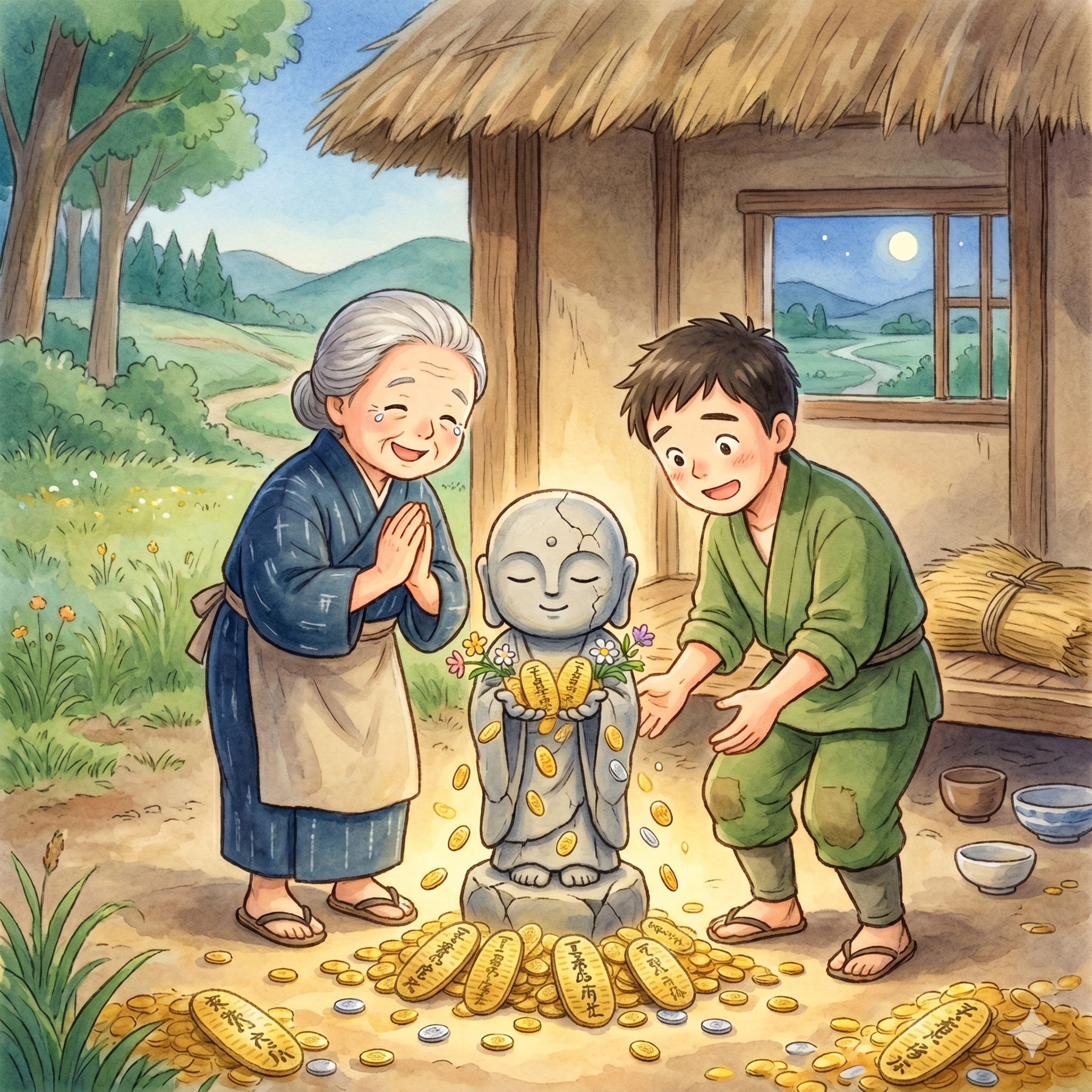 「石の地蔵さん」　 こすたくりんの兄から逃げた母親と息子にお地蔵さんからご褒美