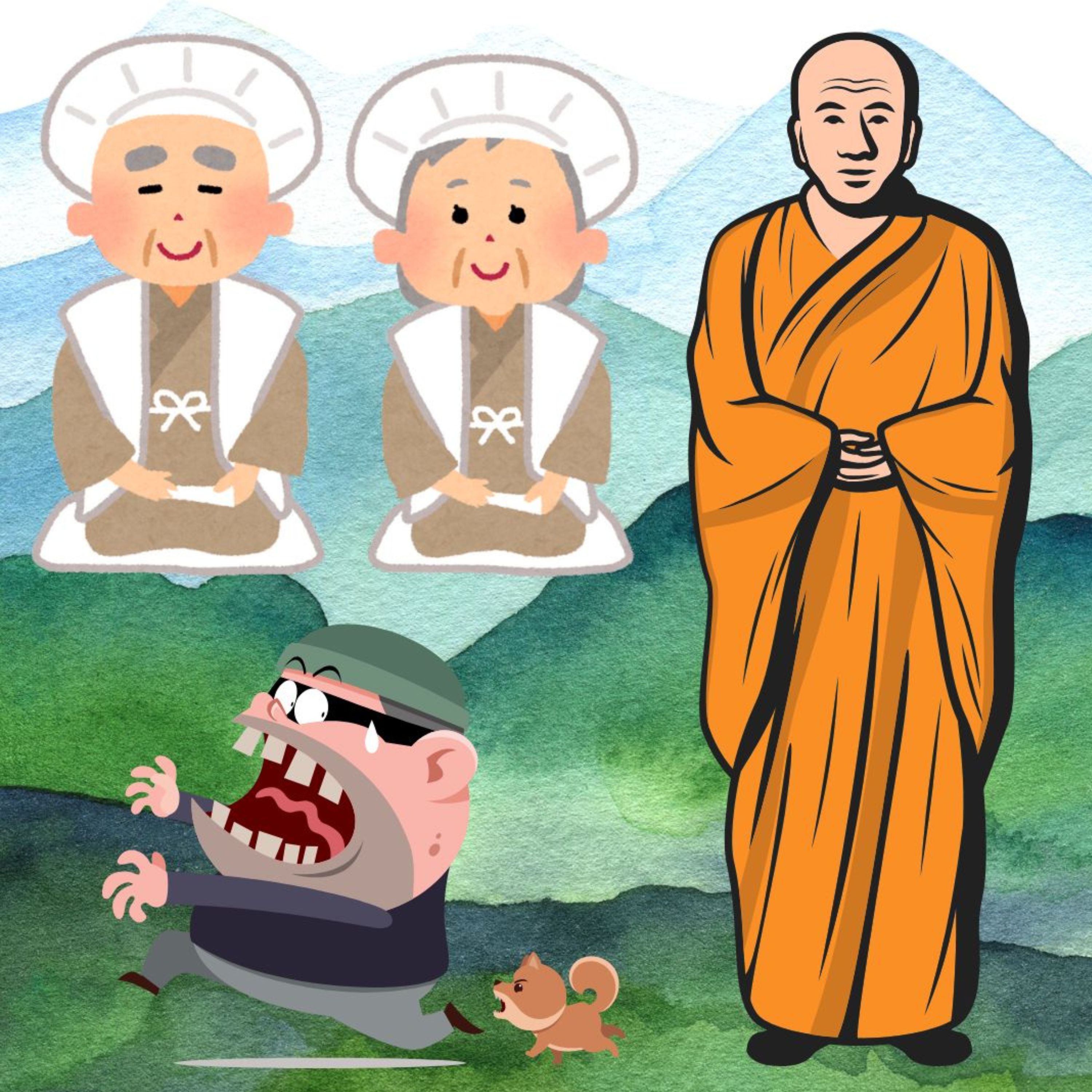 「坊さんのお題目」　旅の僧が教えたお題目で泥棒からの難を逃れた老夫婦 episode artwork