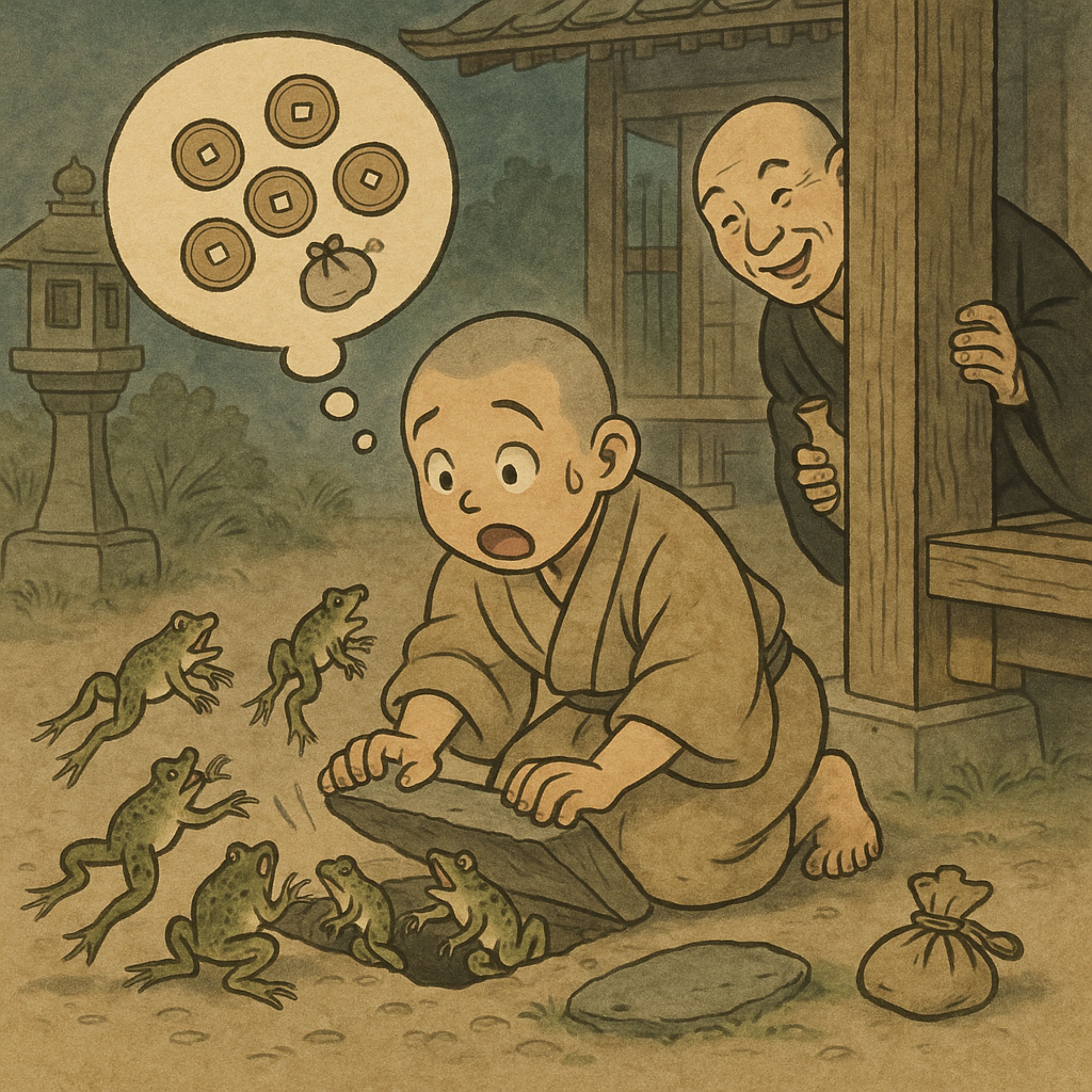 「びきに化けた銭（ぜん）」　初めて小遣いをもらった小僧さんのまじないを知った和尚さんが…